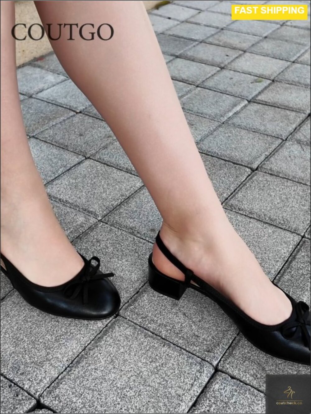 Womens Chunky Low Heel Slingback Ballet Bow Pumps Closed Toe Dress Shoes - Picture 6 of 6